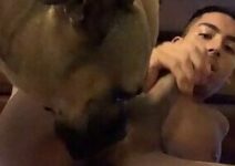 Homem fazendo sexo com cachorro e gozando muito